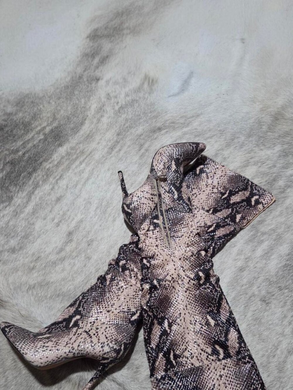 Faux snakeskin over the knee boot
